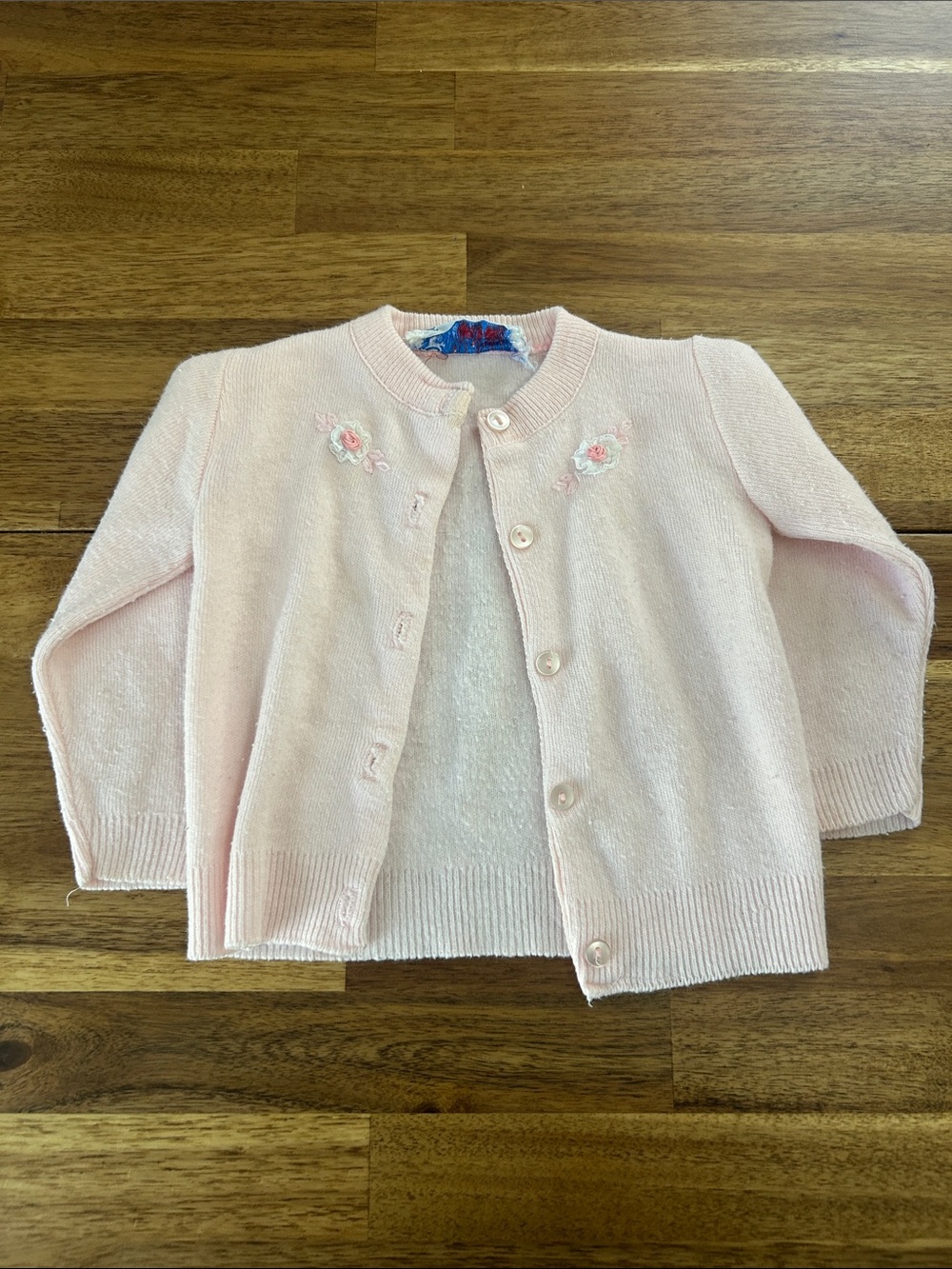 Vintage Pale Pink Embroidered Girls Cardigan